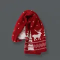 Christmas red knitted scarf with white reindeer and snowflake patterns in vintage style - Red Reindeer Scarf