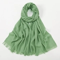 Breathable mint green bamboo cotton long scarf with fringe detail for women - Grass Green