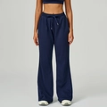 Pantalón deportivo de mujer azul marino de talle alto y pernera ancha con cordón ajustable - S / Azul Medianoche
