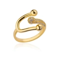 Golden open ring with clip-inspired design and clear cubic zirconia insets - Adjustable Open / Gold Paperclip Inlaid Style (G4154418)