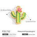 Ciondolo cactus in acciaio inossidabile dorato con smalto verde per gioielli DIY - Forma di Smalto di Cactus (PJ91792)