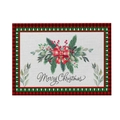 Christmas table mat with buffalo plaid wreath and Merry Christmas script on beige linen - CD27-26 (Plaid Wreath Merry Christmas)