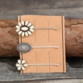 Vintage silver alloy hair pins set with white turquoise flowers and western ethnic motifs - SX158-Flower Oval Style