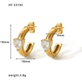 18k gold plated stainless steel C-shape earrings with heart-shaped white gemstones - Heart Zirconia C Shape Style (HF-E3192) / Gold