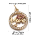 Ciondolo Mama dorato con labbra rosse e zirconi bianchi, misura 20mm x 15mm - Ciondolo Rotondo Mama Labbra Rosse Strass Multicolore (CX145-2)