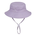 Detail view of purple kids sun hat featuring adjustable windproof cord and white buckle - XS(44-46) / Purple