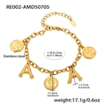 Detail of 18k gold plated stainless steel coin bracelet with initial and queen pendant - Gold - Letter A