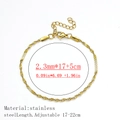 2.3mm gold plated stainless steel snake chain bracelet with 17-22cm adjustable length - Twisted Flat Snake Style / 2.3mm Wide (17+5cm) / Gold
