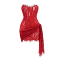 Sexy red lace corset mini dress with boned bodice and asymmetric draped hemline - Red