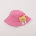 Pink cotton fisherman hat for kids with a cute 3D yellow plush bear decoration - CM8008 Plush Doll Series / Rose Pink