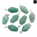 Mini green natural crystal coffin pendant necklace with metallic clasp and natural texture - Green Aventurine