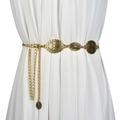 Cintura a catena vintage in metallo dorato con piastre rotonde su vestito bianco - 110cm / Oro Antico Grande