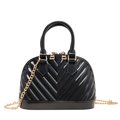Glänzende schwarze Jelly-Handtasche mit V-Steppung und goldener Kettenschultergurt - Schwarz