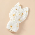 Infant wooden teething ring with yellow floral muslin cotton bunny ears toy - Small Yellow Flower