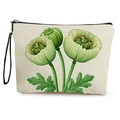Linen makeup bag featuring green botanical seed pod print and black wrist strap - 25x17cm / Green Plant Pod Style (款式1)