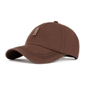 Dark brown washed canvas baseball cap with retro leather patch and metal rivet details - Adjustable / Coffee