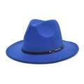 Detailed close-up of bright blue fedora hat with black belt and silver metal buckle - M (56-58cm) / Sapphire Blue