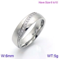 6mm Edelstahlring für Paare in Silber mit diagonalem Steinbesatz, Größe 6 bis 10 - Eingelegter Damenstil (KR86748-K)