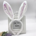 Plush bunny ear headband in white with shimmering purple sequin inner ear detail - White AB Rabbit