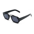 Classic black rectangular sunglasses with thick glossy frames and metallic double bridge - Black Frame Black Grey Lens