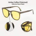 Foldable UV400 polarized sunglasses with amber oval frames and yellow tinted lenses - Polarized Silicone Nose Pads / Amber Coffee