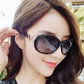 Fashionable oversized polarized sunglasses with black frame and golden metal buckle decor - Double Ring Black