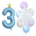 Kit de ballons anniversaire thème glace avec chiffre 3 couronne et flocons mats - Set Flocon de Neige Mat 3 (Chiffre 3)