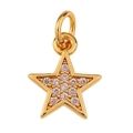 Detailed view of a gold pentagram star pendant with sparkling cubic zirconia stones - Pentagram