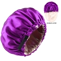 Double-layer satin sleep bonnet in purple and beige with adjustable elastic strap - Dark Purple