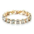 Elegant gold-tone zircon bracelet with faceted clear crystals and lobster clasp - Single Row Coin Bracelet / Clear/Gold (SL179)
