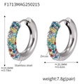 Silver stainless steel hoop earrings set with vibrant multicolor zircon gemstones - Steel Multicolor Zircon