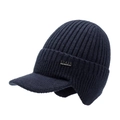 Gorro de punto azul marino grueso de invierno con visera y orejeras para hombre - Talla única / Azul marino