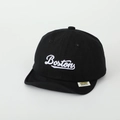 Close-up of Boston embroidery and brand label on a soft cotton black baby baseball cap - 50cm 1-3 Years / Black