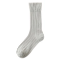 Breathable light gray ribbed mid-calf crew socks with elegant vertical stripes - One Size / Gray