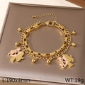 Double-layered gold stainless steel heart charm bracelet with mother and child silhouette - Pink Enamel Mother Child Silhouette Style (KB203683-Z)