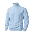 Light blue turtle neck cable-knit sweater for men with a slim fit and ribbed cuffs - S / Light Blue