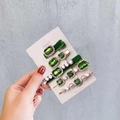 Five-piece vintage emerald rhinestone and velvet hair clip set with gold plating - Emerald Green Velvet 5-Piece Set