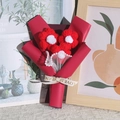 Handmade knitted puff flower bouquet in red paper wrap with love message ribbon - Red