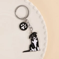 Cute Border Collie metal keychain with enamel dog and paw charms on white ceramic - Border Collie (M10207)