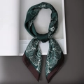 Elegant dark green silk scarf with white paisley pattern and dark brown border detail - Retro Totem Dark Green