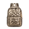 Schicker gesteppter Rucksack in Bronzegold mit Metallic-Finish und Fronttasche - Dunkelgold