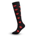 Knee-high compression socks in black featuring a vibrant red heart pattern design - Black Red Heart