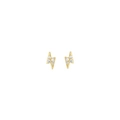 Minimalist gold lightning bolt stud earrings with sparkling crystal accents for women - Lightning Stud Earrings-Gold