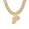 Golden Cuban link chain necklace with iced out butterfly and P letter pendant - Gold Letter P