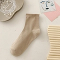 Calcetines minimalistas de algodón beige con borde enrollado y suave tejido de punto - Talla única / Caqui