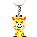 Cute yellow cartoon giraffe PVC keychain with metallic ring for bags and keys - Giraffe