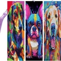 Segnalibri fai-da-te pittura a diamante 5D con tre ritratti di cani colorati e nappe - Serie Cani Dipinti (SQ-181) / Stile in Pelle PU