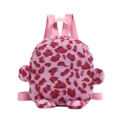 Pink and purple leopard print plush kids backpack with adjustable straps on white background - Pink
