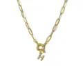 Gold paperclip chain necklace featuring a zircon encrusted letter H pendant - Letter H