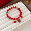 Handwoven red lucky pouch beaded bracelet with gold-plated accents for festive celebration - Style 84 Lucky Bag (Red Beaded)